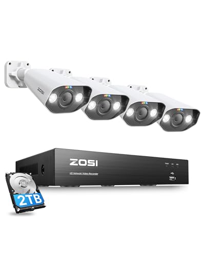ZOSI 5MP PoE Überwachungskamera Set, Außen Videoüberwachung System mit 8CH 2TB HDD NVR, 4X 5MP Outdoor PoE Bullet Kameras, Personenerkennung, Spotlight, C182 von ZOSI