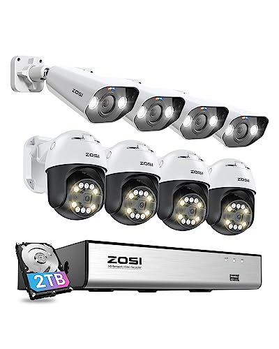 ZOSI 5MP PoE Überwachungskamera Set Aussen, 4X 5MP Bullet und 4X Schwenkbar Dome IP Kameras, 8CH 4K 2TB HDD NVR, Auto-Tracking, Personen-/Fahrzeugerkennung, 2-Wege-Audio von ZOSI