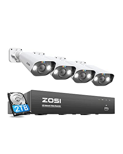 ZOSI 5MP Überwachungskamera Aussen Set, 4K 2TB HDD NVR Videoüberwachung System auf 16CH erweiterbar,4X 5MP PoE IP Outdoor Kamera, Personenerkennung, C1825A von ZOSI