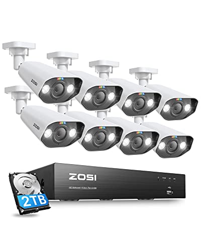 ZOSI 5MP Überwachungskamera Aussen Set, 8CH 4K 2TB HDD NVR und 8X 5MP PoE IP Outdoor Kamera, 2-Wege Audio, Personen- und Fahrzeugerkennung, Spotlight Alarm von ZOSI