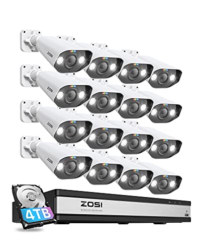 ZOSI 5MP Überwachungskamera Set, 16X 5MP PoE IP Kamera Überwachung Aussen und 16CH 4K NVR 4TB HDD, 2-Wege Audio, Personen- und Fahrzeugerkennung, C182 von ZOSI