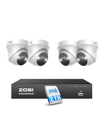 ZOSI 5MP Überwachungskamera Set, 8CH 4K 2TB HDD NVR mit 4X 5MP PoE IP Kamera Videoüberwachung Set, Personen- und Fahrzeugerkennung, Spotlight Alarm von ZOSI