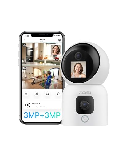 ZOSI Dual-Linse WLAN Überwachungskamera Innen 3MP+3MP, 2,4/5Ghz WiFi IP Kamera 360° Schwenkbar, 2-Wege-Video, C528M von ZOSI