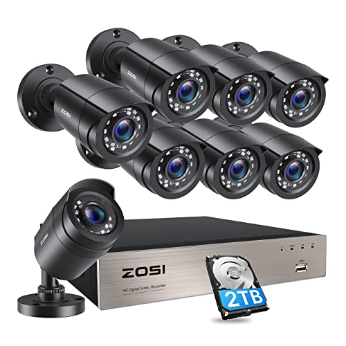 ZOSI 1080P Full HD Verkabelt Video Überwachungskamera Set Aussen mit 2TB HDD, 8CH H.265+ DVR, 8X 2MP Outdoor Kamera mit BNC Kabel, Bewegungserkennung von ZOSI