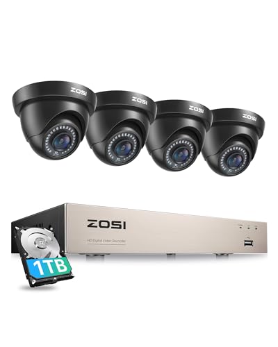 ZOSI 8CH 1080P Verkabelt Video Überwachungskamera Set mit Kabel, 8CH 1TB DVR und 4X Aussen Dome Sicherheitskamera CCTV System, Bewegungserkennung Alarm von ZOSI
