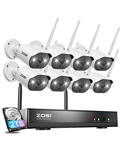 ZOSI 2K Überwachungskamera Set Aussen WLAN, 8X 3MP WiFi IP Kamera mit Spotlight, Farbnachtsicht, 2 Wege Audio, 8CH 2TB HDD NVR für 24/7 Aufzeichnung von ZOSI