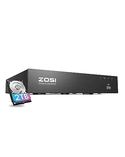 ZOSI 8CH 4K PoE NVR mit 2TB Festplatte, 8MP Videoüberwachung Recorder für 24/7 Aufnahme, Funktioniert nur mit ZOSI 4K/5MP/3MP/2MP HD PoE Kameras von ZOSI