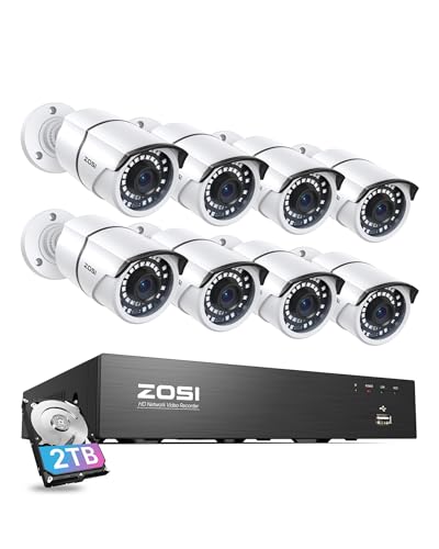 ZOSI 8CH 2K 5MP POE Überwachungskamea Set, 8X Netzwerk IP Kamera Überwachung Aussen Set mit 2TB Festplatte, Bewegungserkennung, IR Nachtsicht von ZOSI