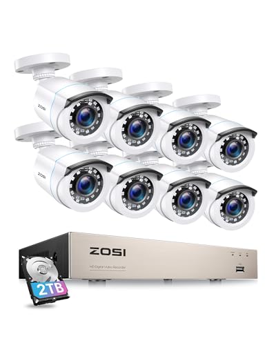ZOSI 8CH HD 1080P DVR Videoüberwachung System mit 2TB Festplatte Plus 8 Outdoor 2MP Überwachungskamera Set 20M Nachtsicht, HDMI/VGA Ausgang von ZOSI