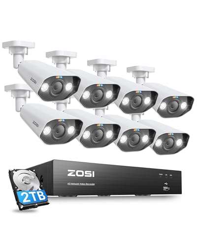 ZOSI C182 4K Überwachungskamera Set, 8X 8MP PoE IP Bullet Kamera Überwachung Aussen mit 8CH 2TB HDD NVR, KI Personenerkennung, 2-Wege Audio, Farbnachtsicht, 24/7 Videoüberwachung System von ZOSI