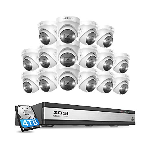 ZOSI C225 4K Outdoor Überwachungskamera Set, 16X 8MP IP Outdoor PoE Kameraüberwachung mit 2-Wege-Audio und 16CH 4TB NVR mit Smart Personalerkennung, Spotlight Alarm, Farben Nachtsicht von ZOSI