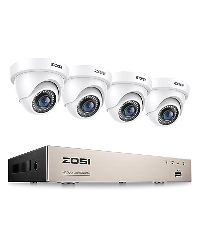 ZOSI Full HD 1080P Videoüberwachung System 8CH H.265+ DVR Recorder mit 4 Außen 2.0MP Weiß Dome Überwachungskamera Set ohne Festplatte, 24 Meter IR Nachtsicht von ZOSI