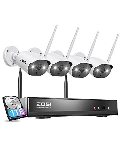 ZOSI 2K Überwachungskamera Set Außen WLAN mit 8CH 1TB HDD NVR + 4X 3MP WiFi IP Sicherheitskameras, 2 Wege Audio, Spotlight Alarm, Farbe Nachtsicht, APP Fernanzeige von ZOSI