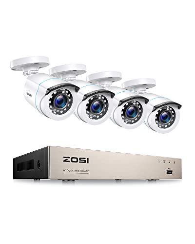 ZOSI 1080p Verkabelt Überwachungskamera Set Aussen ohne Festplatte, 8CH H.265+ 1080P DVR, 4X 2MP Outdoor Bullet Kamera mit BNC Kabel, IR Nachtsicht von ZOSI