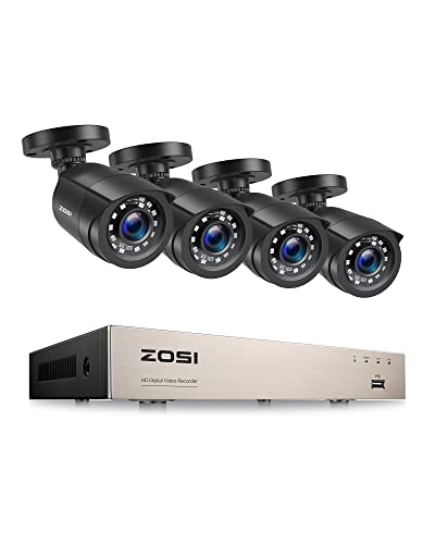 ZOSI 1080P Aussen Überwachungskamera Set 8CH 5MP Lite DVR mit 4 Outdoor 1080P Sicherheitskamera System ohne Festplatte, 24m IR Nachtsicht, Bewegung Alarm von ZOSI