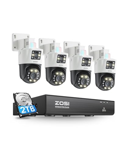 ZOSI Dual-Lens PoE Outdoor Überwachungskamera Set mit AI Personen/Fahrzeugerkennung, 8CH 4K 2TB NVR und 4X 4MP+4MP PT Dome Camera System, Automatische Verfolgung, C298 Pro von ZOSI