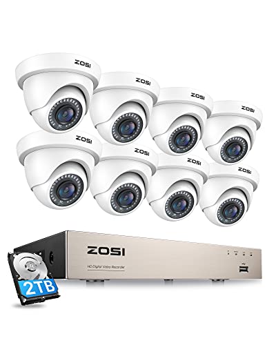 ZOSI Outdoor 1080P Überwachungskamera Set 8CH H.265+ DVR mit 8 2MP Dome Video Kamera System für Innen und Außen, 2TB Festplatte, 24M IR Nachtsicht von ZOSI