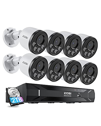 ZOSI 4MP PoE Überwachungskamera Set Aussen, 5MP 8CH NVR mit 2TB HDD, 8X 4MP PoE Kamera Überwachung Set mit Audio, Personenerkennung, 100ft Nachtsicht, 24/7 Aufnahme, C180 von ZOSI