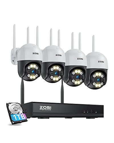 ZOSI 3MP Überwachungskamera Set WLAN Aussen, 4X Schwenkbar Pan/Tilt Dome Kamera 355°/140°, 8CH 1TB HDD NVR, 2-Wege-Audio, Personenerkennung, Spotlight Alarm von ZOSI