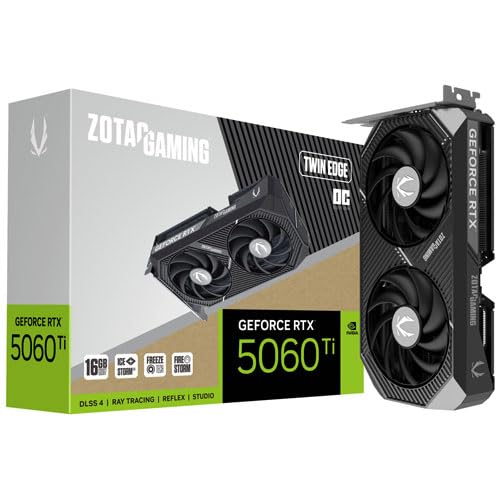 ZOTAC Gaming GeForce RTX 5060 Ti 16GB Twin Edge OC DLSS 4 16GB GDDR7 128-bit 28Gbps PCIE 5.0 Gaming Grafikkarte, IceStorm 2.0 Cooling, SFF-Ready, ZT-B50620H-10M ZOTAC Gaming GeForce RTX 5060 Ti 16GB Twin Edge OC DLSS 4 16GB GDDR7 128-bit 28Gbps PCIE 5.0 Gaming Grafikkarte, IceStorm 2.0 Cooling, SFF-Ready, ZT-B50620H-10M von ZOTAC
