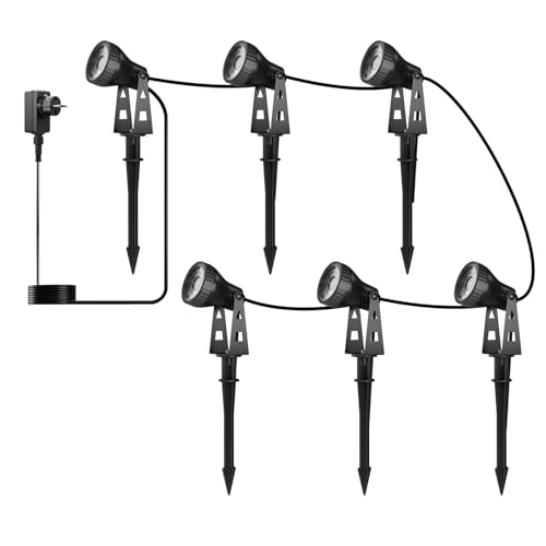 ZOTOYI Gartenbeleuchtung mit Strom IP68-20M 6-IN-1 Gartenleuchten mit Strom 3100K Warmweiß Gartenstrahler mit Erdspieß für Privatgärten & Wohnanlagen, Gartenwege & Einfahrten, ​Hotels & Restaurants von ZOTOYI