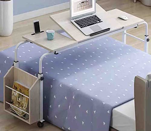 ZOUXYDM Überbetttisch mit Rollen, mobiler, anhebbarer Kreuzbetttisch, einziehbarer Desktop-Laptoptisch, Pflegetisch, verstellbares Bett (Holzfarben L 80 cm) (Holzfarben L 120 cm) von ZOUXYDM