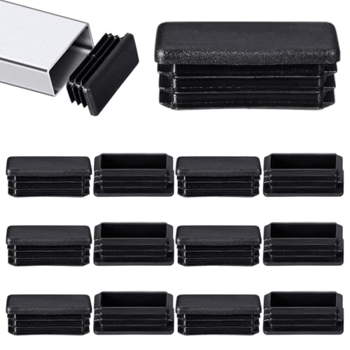 12 Stück Lamellenstopfen 40x60 mm, Lamellenstopfen, Rechteckig Rohrstopfen Rohrabdeckung, Endkappen für Rohre, Rohrstopfen Quadratisch, Stuhlbeine, Kunststoff (Schwarz) von ZOWEXIQ