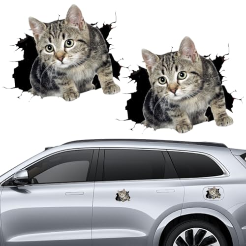 2 PCS 3D Katze Aufkleber, Autoaufkleber katze, Tier, Katze, Auto-Aufkleber, Iedliche Dekorationen, Niedliche Katze Dekorationen Auto Stoßstange von ZOWEXIQ