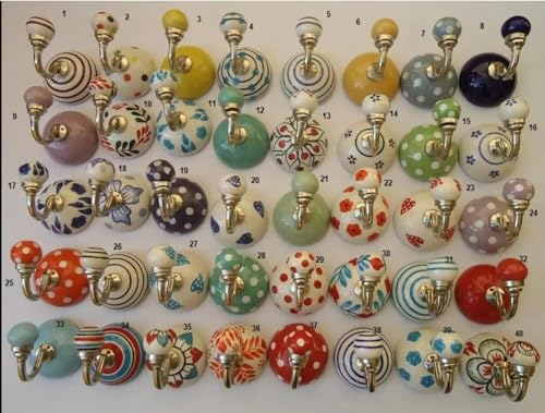 ZOYA - CERAMIC KNOBS Handbemalter Keramik-Kleider- und Wandhaken, einzigartiger Keramik-Handtuchaufhänger, Bademantelhaken für Eingangsbereich, Schlafzimmer, Küche, Zuhause, 40 (Stil 31) von ZOYA - CERAMIC KNOBS