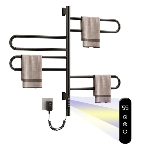 180-Grad-drehbarer Handtuchheizkörper Elektrisch Badheizkörper Handtuchtrockner Heizkörper Handtuchhalter Elektrisch Handtuchwärmer Elektrisch,220 Volt，50 Hz (schwarz) von ZOYI