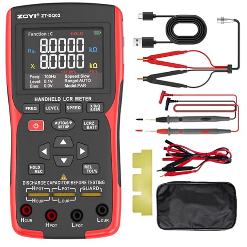 Handheld LCR Messgerät mit Batterie Innenwiderstandstester Präzisionsmultimeter für Kapazität/Induktivität, 4 Draht Kelvin Klemmen 100Hz–100kHz von ZOYI