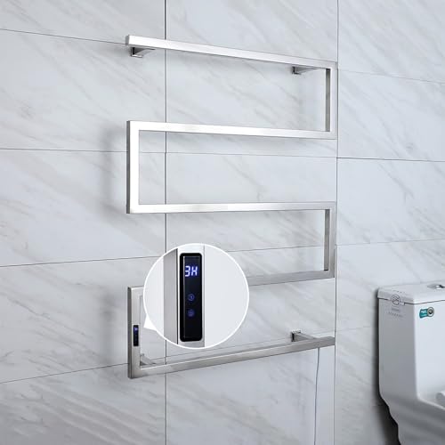 ZOYI Elektrischer Handtuchwärmer für Wandmontage, Handtuchheizkörper aus Edelstahl mit Thermostat, Schwarz Matt, Intelligente Temperaturregelung (Edelstahl, Touch) von ZOYI