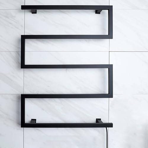ZOYI Elektrischer Handtuchwärmer für Wandmontage, Handtuchheizkörper aus Edelstahl mit Thermostat, Schwarz Matt, Intelligente Temperaturregelung (Schwarz, Taste) von ZOYI