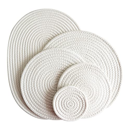4er Set Platzsets Rund Geflochten Tischset, Boho Rund Platzset Tischsets Waschbar Platzteller Hitzebeständig für Küche Partz Hochzeit Platzdeckchen (Reisweiß,30cm) von ZOYIEP