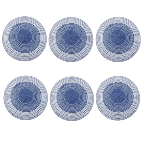 6 Stück Tischset Rund Platzteller,Tischsets Abwaschbar Boho Geflochten Platzsets Abwaschbar, Tischuntersetzer Platzdeckchen Untersetzer Teller Küche Dekoration (Dunkelblau,30cm) von ZOYIEP