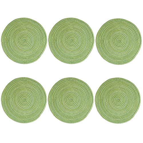 6er Set Tischsets, Platzset Rund, Tischuntersetzer Abwaschbar Platzteller Untersetzer Teller Platzsets Boho Weben Hitzebeständige Tischset Rund Rutschfest Platzdeckchen (Grün,30cm) von ZOYIEP