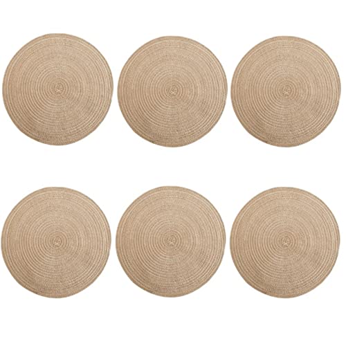 6er Set Tischsets, Platzset Rund, Tischuntersetzer Abwaschbar Platzteller Untersetzer Teller Platzsets Boho Weben Hitzebeständige Tischset Rund Rutschfest Platzdeckchen (Khaki,30cm) von ZOYIEP