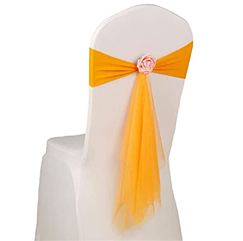 ZOYIEP 10/25 PC Organza Stuhl, Stuhlhussen Weiß,Stuhlhussen Stuhlbezug Schleife Dekoration,Stuhlbezug Hochzeit,Schleifen Hochzeit Schärpen Stuhlhusse (Gelb,10 PC) von ZOYIEP