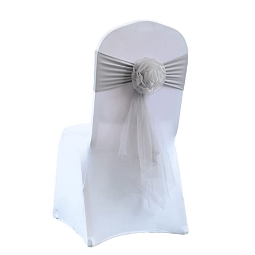 ZOYIEP 10/25 Pcs Stuhlhussen Organza Stuhl Schärpen,Stretch Stuhlhussen Schleifen,Hochzeit Stuhl Cover Band Schärpen Schleife Dekorationen (Silber Grau,10 PCS) von ZOYIEP