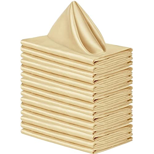 ZOYIEP 10PC Stoffservietten, Servietten Hochzeit Seide Satin Serviette,servietten Kommunion Stoffserviette, Wiederverwendbare Servietten Konfirmation ideal für Hochzeit (Champagnerfarbe,43x43cm) von ZOYIEP