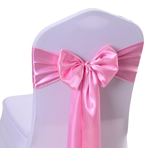 ZOYIEP 25/50 Stück Stuhlhussen,Stuhlhussen Weiß,Satin Krawatte Stuhlhussen Hochzeit,Stuhlbezug Hochzeit, Stuhlschleifen Hochzeit Party Deko (Rosa,25 Stück) von ZOYIEP