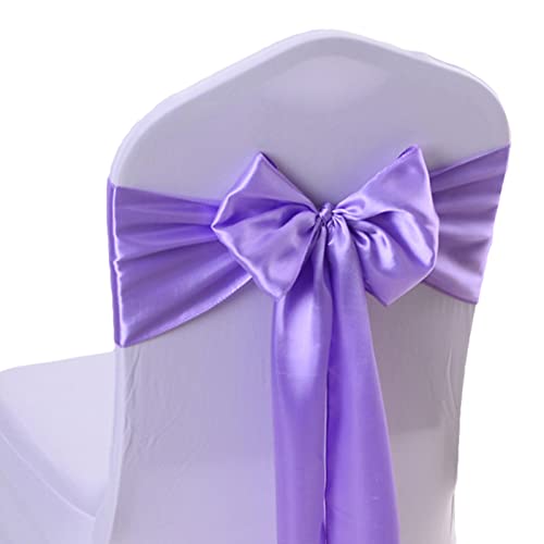 ZOYIEP 25/50 Stück Stuhlhussen,Stuhlhussen Weiß,Satin Krawatte Stuhlhussen Hochzeit,Stuhlbezug Hochzeit, Stuhlschleifen Hochzeit Party Deko (Violett,50 Stück) von ZOYIEP