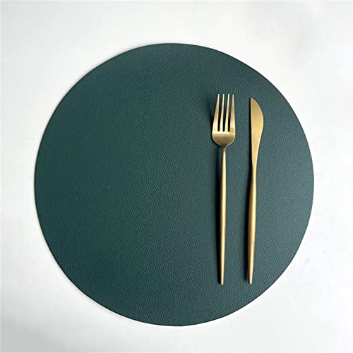 ZOYIEP 4 er Set Leder Runde Tischset 32CM Platzdeckenset abwaschbar Hitzebeständig Platzset für Hause Küche Restaurant (Grün+Beige) von ZOYIEP