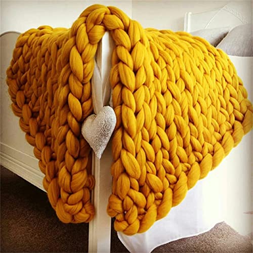 ZOYIEP Grobstrick Decke,Gestrickte Decke Grob Kuscheldecke,Handgefertigt Grobe Strickdecke Sofa Decke Wolle Kuscheldecke Wolldecke Zuhause Dekor Geschenk (Gelb,60x80cm) von ZOYIEP