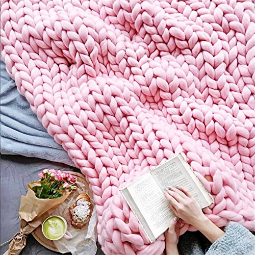 ZOYIEP Grobstrick Decke,Gestrickte Decke Grob Kuscheldecke,Handgefertigt Grobe Strickdecke Sofa Decke Wolle Kuscheldecke Wolldecke Zuhause Dekor Geschenk (Hellrosa,70x130cm) von ZOYIEP