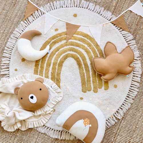 ZOYIEP Regenbogen Kinderteppich Rund Teppich Kinderzimmer Spielmatte Babymatte Waschbar Bodenmatte Babymatte rutschfest Groß Spielmatte (Gold,100x100cm) von ZOYIEP