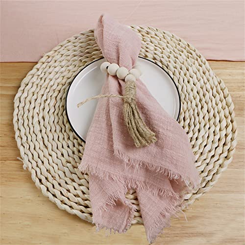 ZOYIEP Servietten Quasten Stoffservietten,Leinenservietten 42 x 42 cm Leinen Servietten, Stoffservietten Beige Wiederverwendung Servietten Stoff (Rosa,6PC) von ZOYIEP