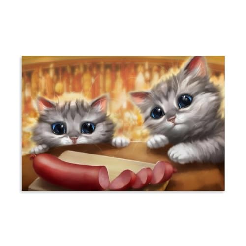 Kitten Sees Sausage Moderne Dekoration Für Das Zuhause 12x18inch(30x45cm) von ZOZO HOUSE