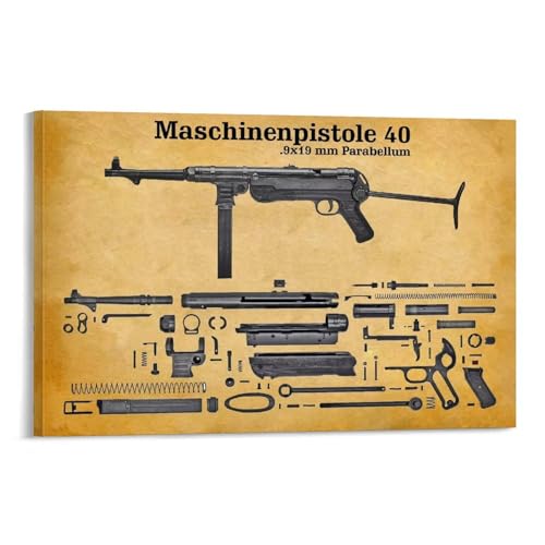 Modell MP-38 Submachine Gun 40 Sturmgewehr Modell Poster Vintage Poster Wandkunst Leinwand Poster Raumdekoration Ästhetische Poster Gedruckt Dekoration Poster Wohnzimmer Veranda Dekoration Malerei von ZOZO HOUSE