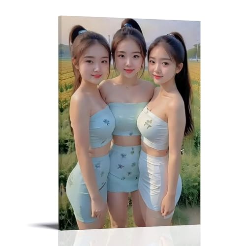 Sexy Three Sisters Girls Standing on The Field Wohnzimmer 24x36inch(60x90cm) von ZOZO HOUSE